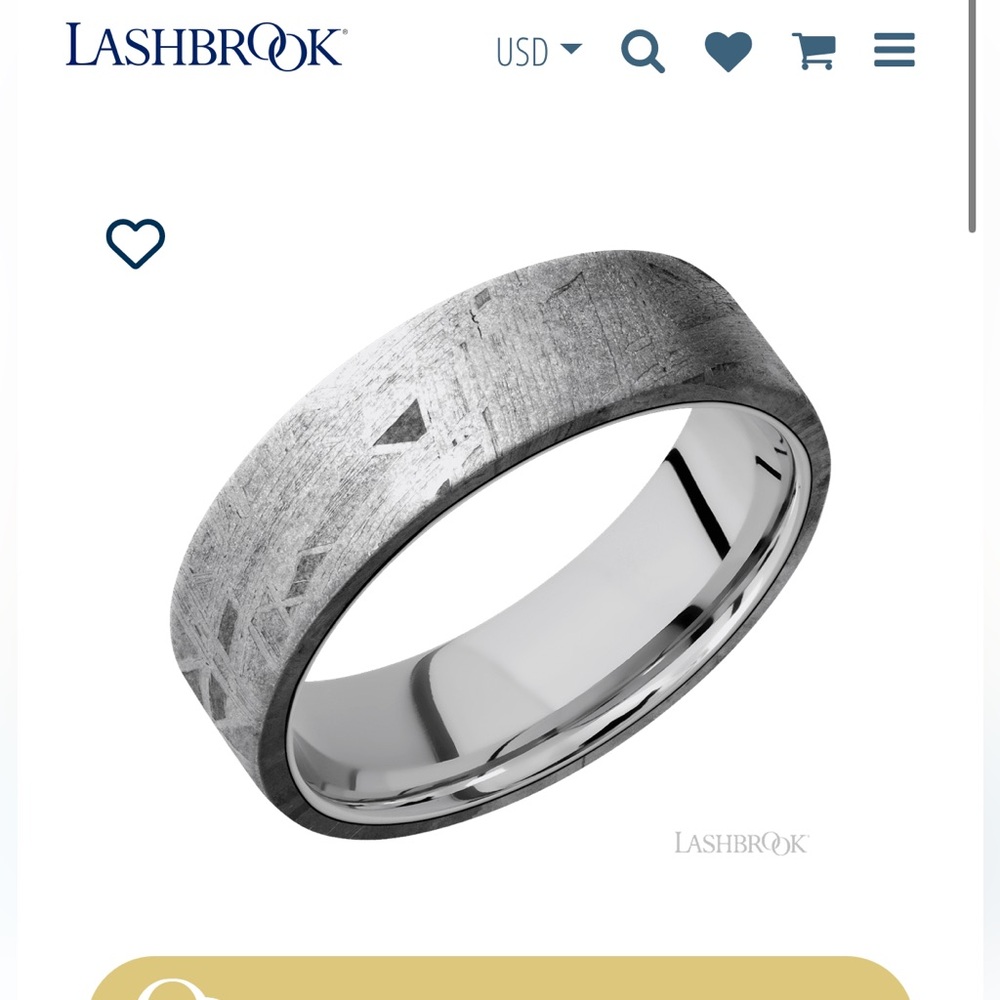 NEW Lashbrook men’s wedding or fashion band. Meteorite with Cobalt Chrome